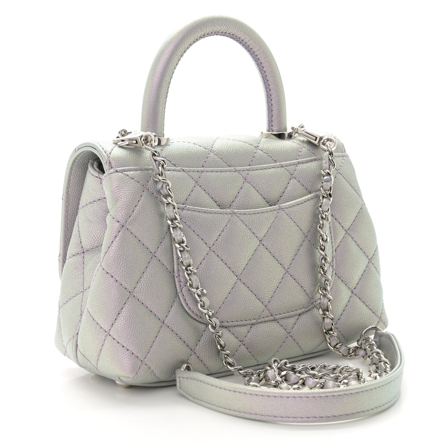 Iridescent Caviar Quilted Extra Mini Coco Handle Flap Purple