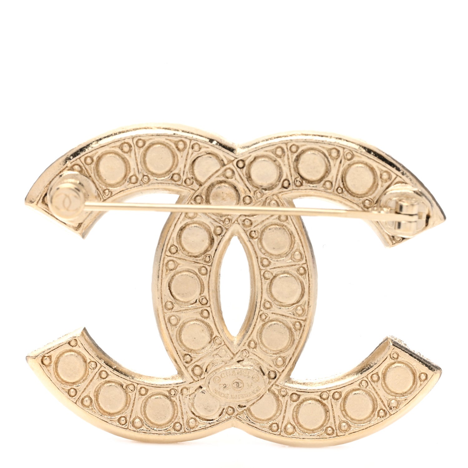 Chanel Metal Crystal Graduated Pearl CC Brooch Gold 3 of 5