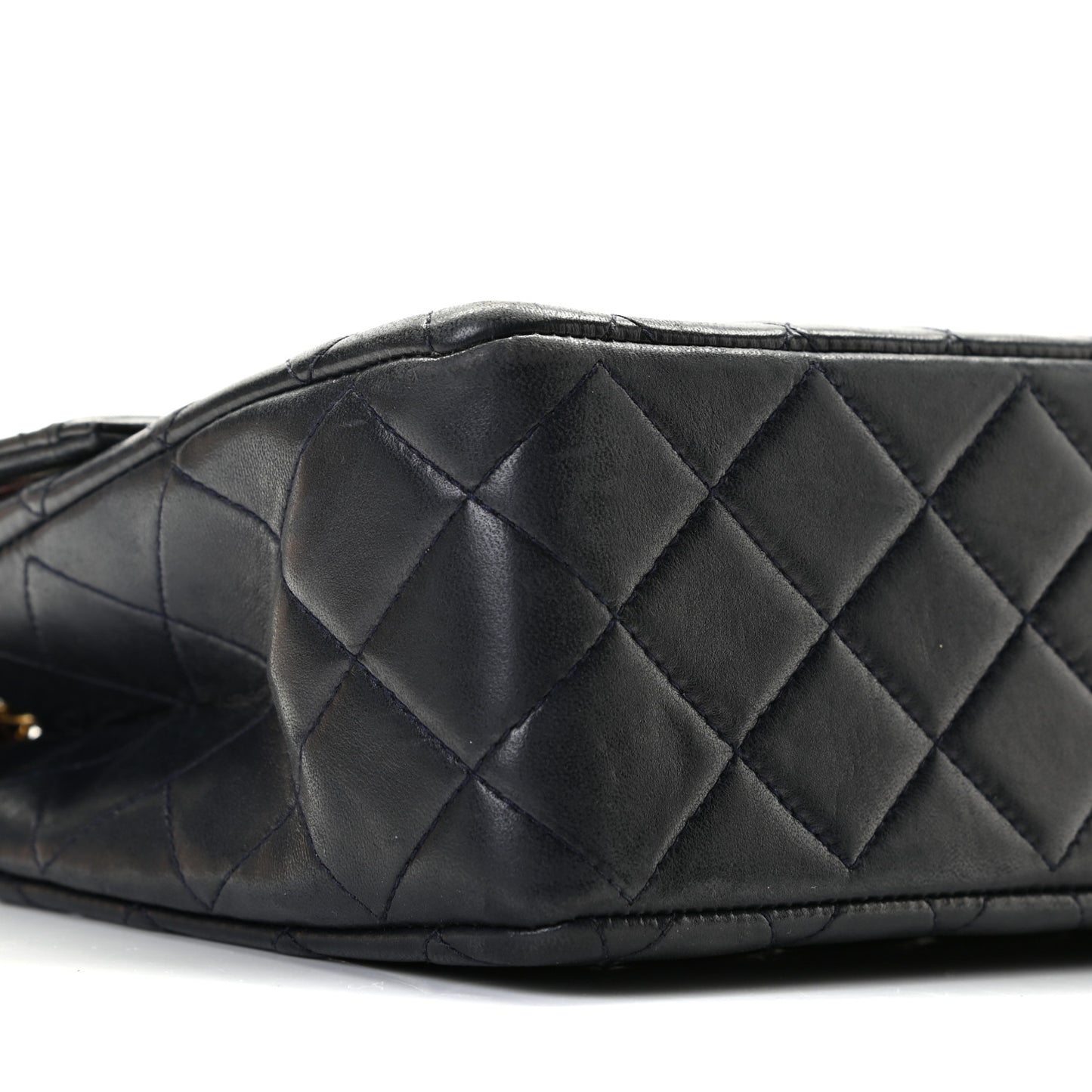 Lambskin Quilted Medium Single Flap Navy Blue