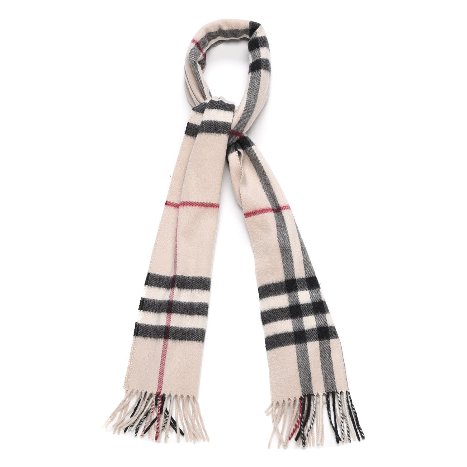 Burberry Cashmere Check Fringe Scarf Stone 1 of 4