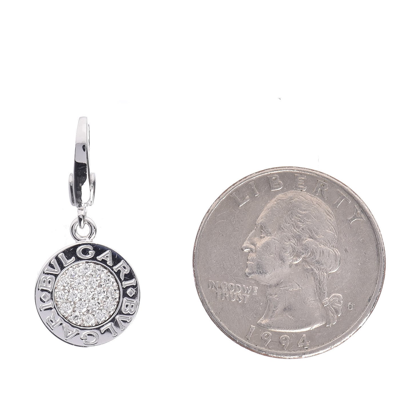 BVLGARI 18K White Gold Diamond Disc Charm Pendant