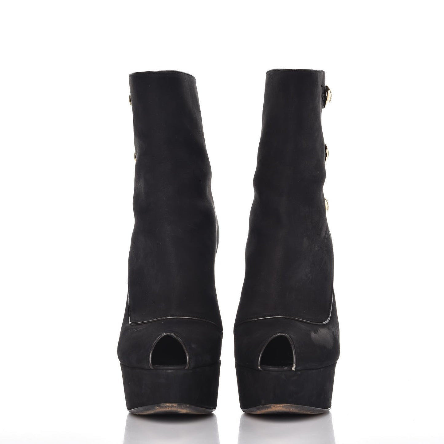 Suede Peep Toe Ankle Boots 37 Black