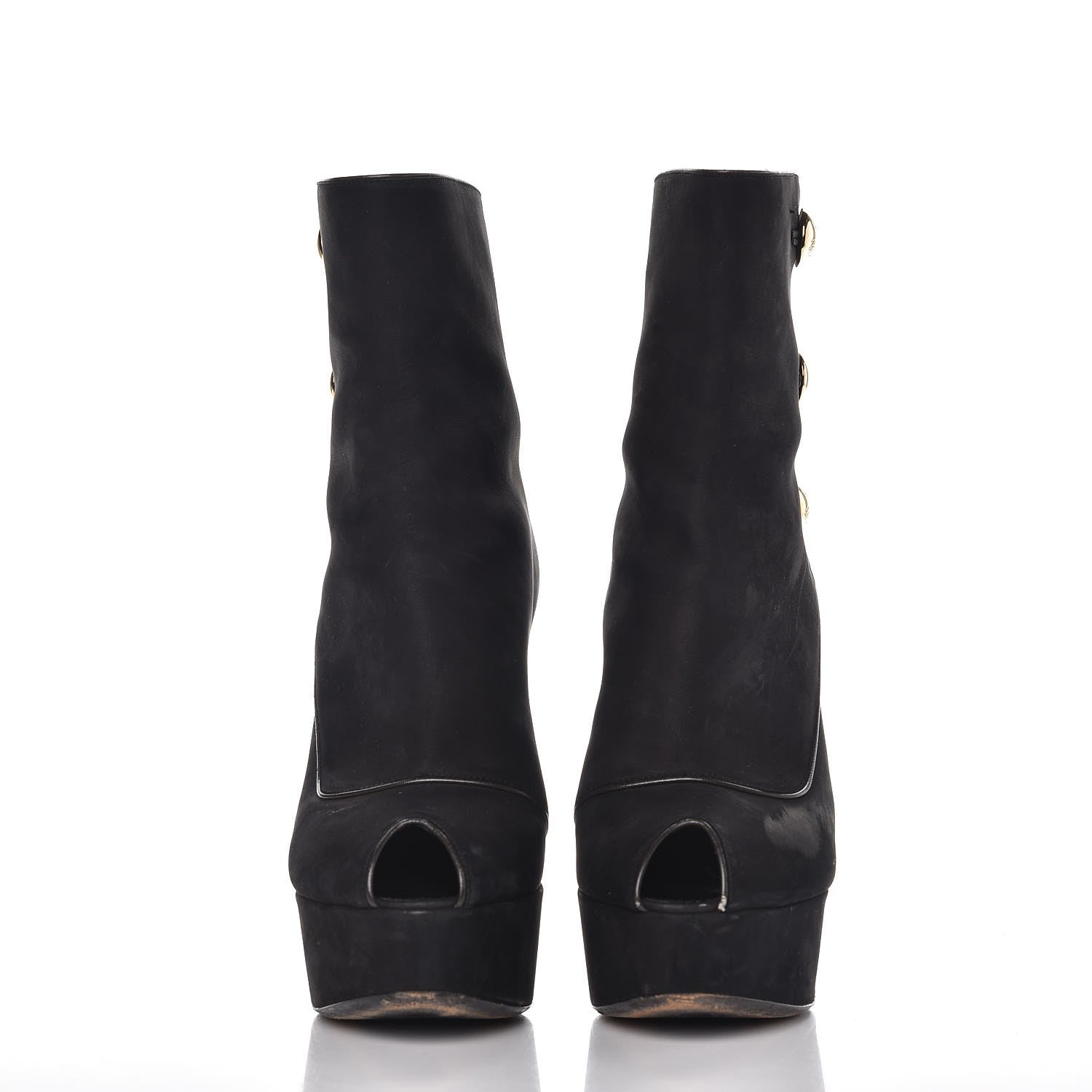 Louis Vuitton Suede Peep Toe Ankle Boots 37 Black 2 of 23