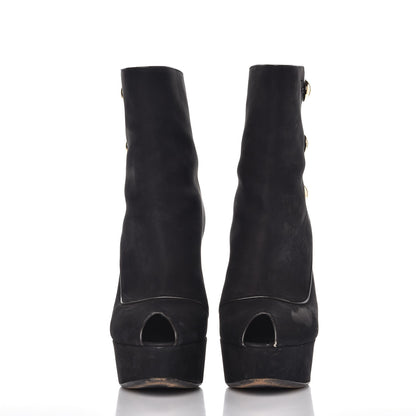 Louis Vuitton Suede Peep Toe Ankle Boots 37 Black 2 of 23
