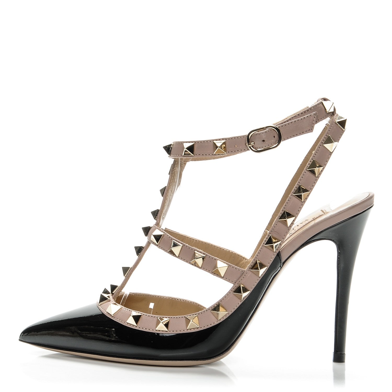 Valentino Garavani Patent Nappa Rockstud Ankle Strap 100mm Pumps 36 Black Poudre 1 of 9