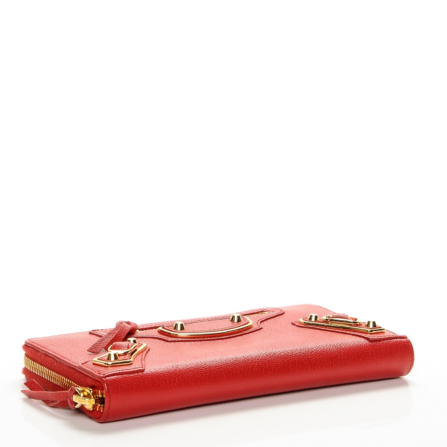 Balenciaga Chevre Gold Metallic Edge Hardware Zip Around Wallet Rouge Grenade 4 of 7