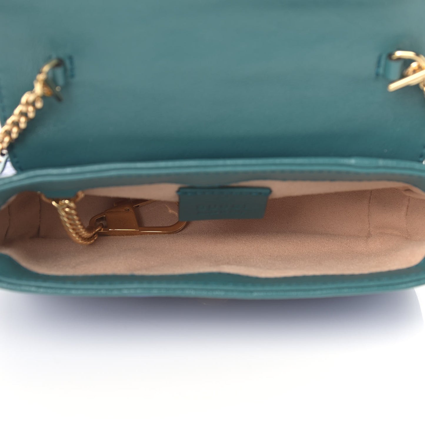 Azalea Calfskin Enamel Matelasse Diagonal Super Mini Torchon GG Marmont Shoulder Bag Imperial Blue Pavone