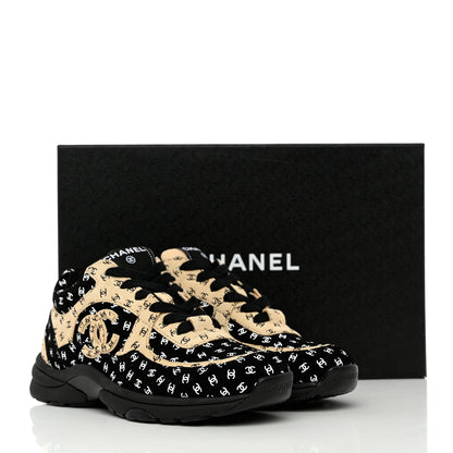 Chanel Nylon Suede Calfskin Printed CC Sneakers 37 Black Beige 9 of 9