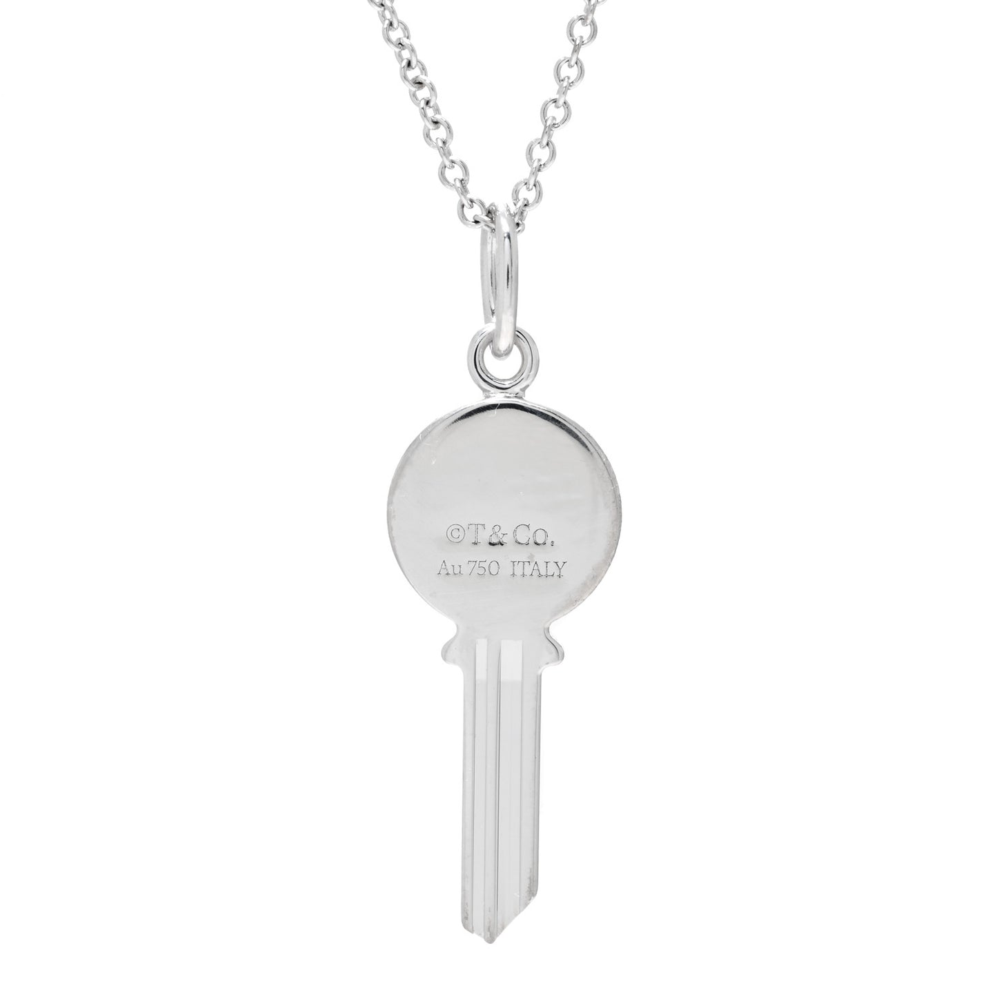 18K White Gold Diamond Mini Modern Keys Round Key Pendant Necklace
