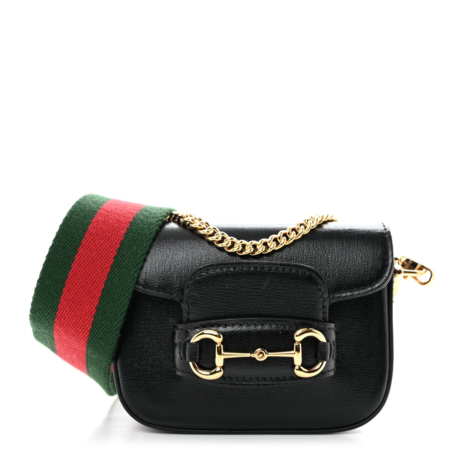 Gucci Azalea Calfskin Web Horsebit 1955 Wallet On Strap Black 1 of 11