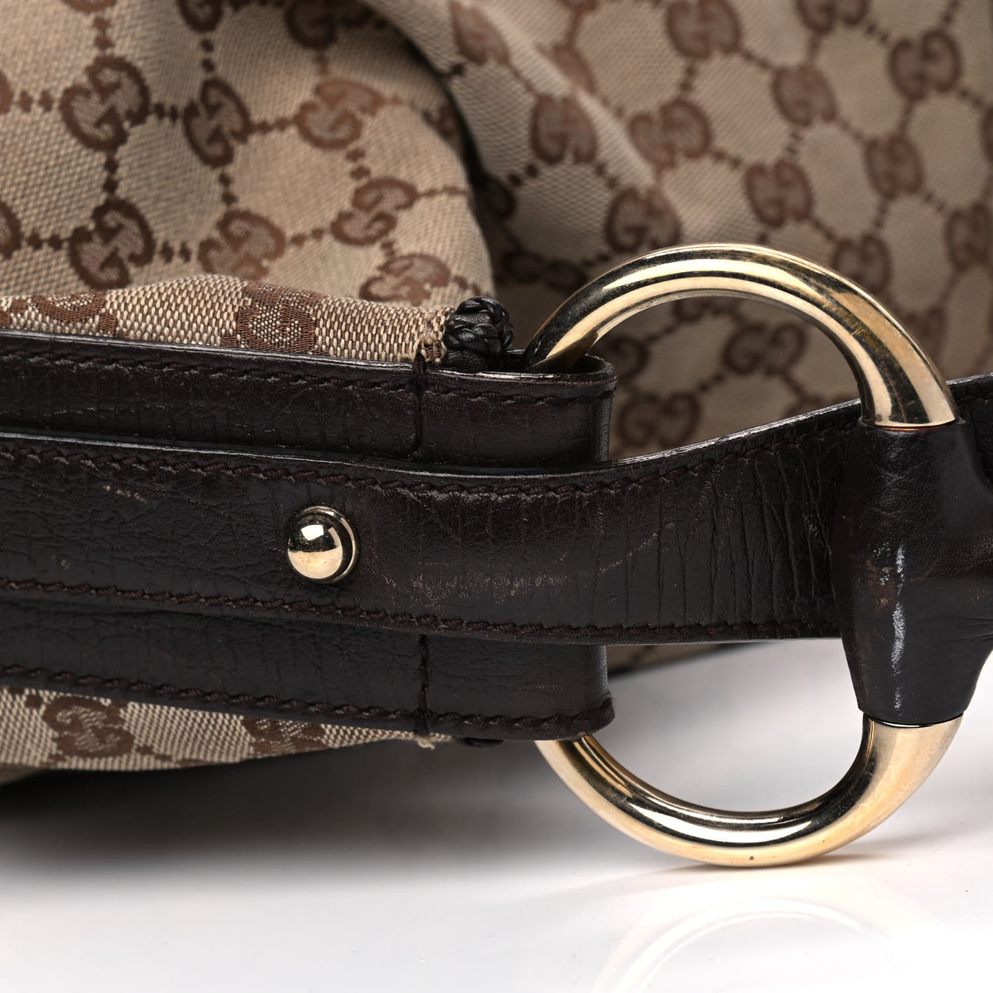 Monogram Large Horsebit Chain Hobo Dark Brown