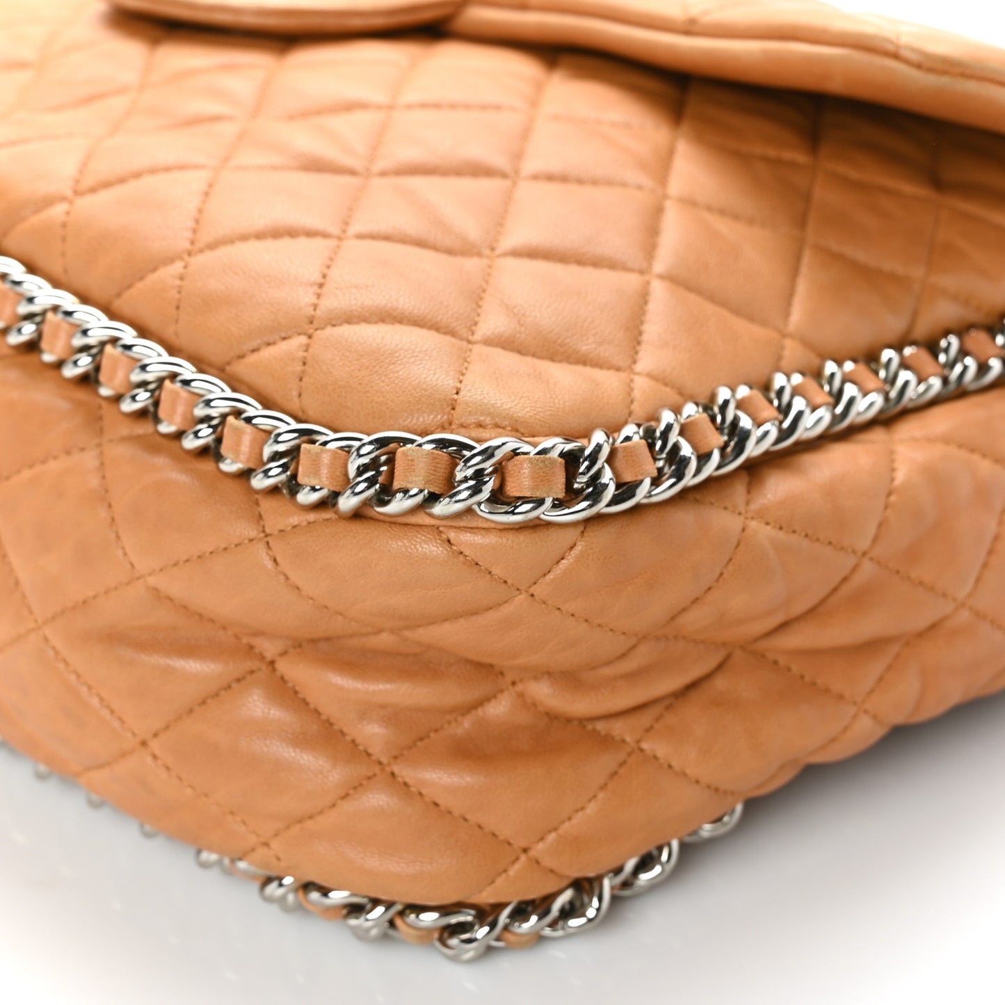 Washed Lambskin Chain Around Maxi Flap Bag Dark Beige