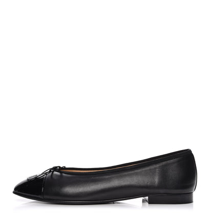 Chanel Lambskin Patent Cap Toe Ballerina Flats 41 Black 1 of 8