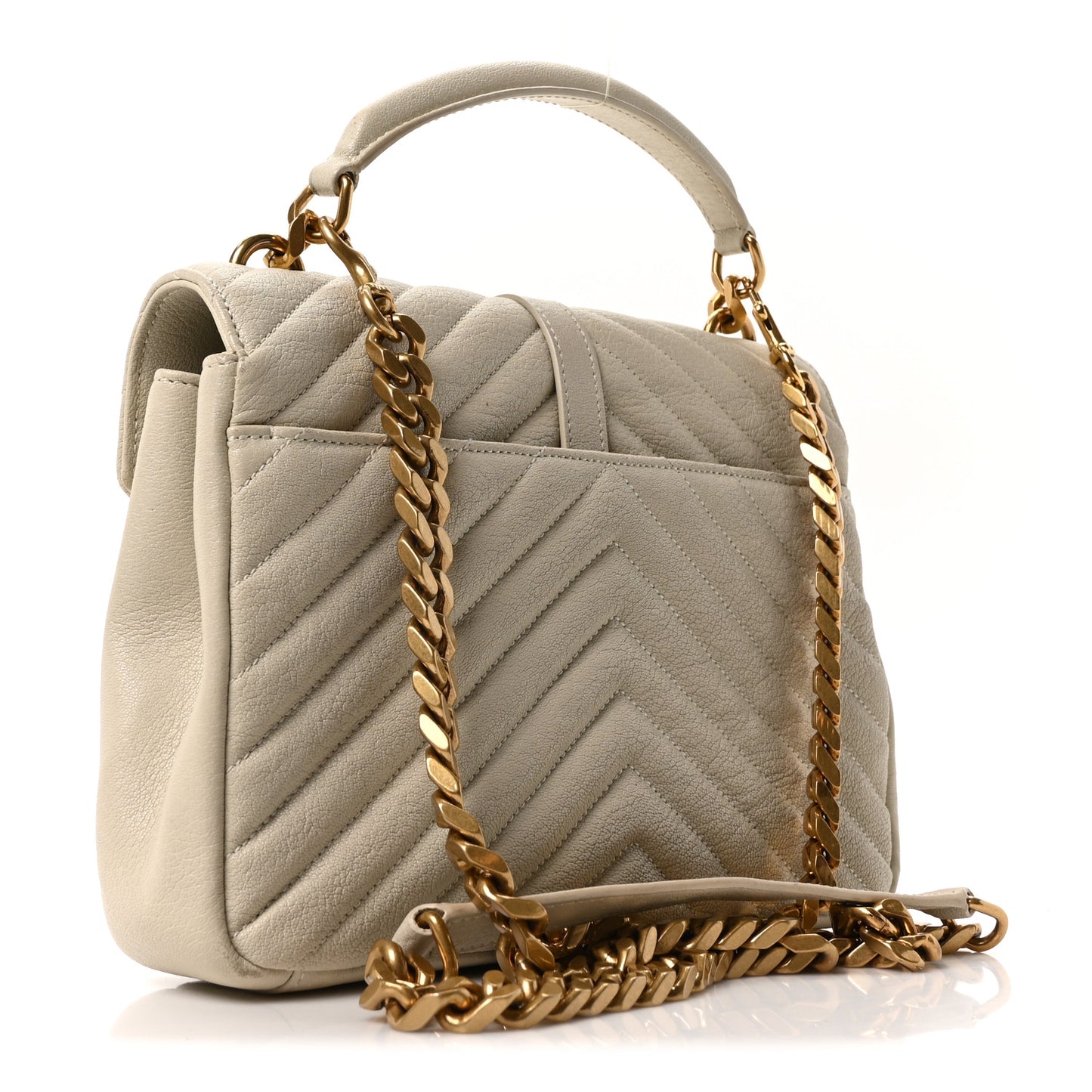 Sheepskin Matelasse Chevron Monogram Medium College Bag Crema Soft