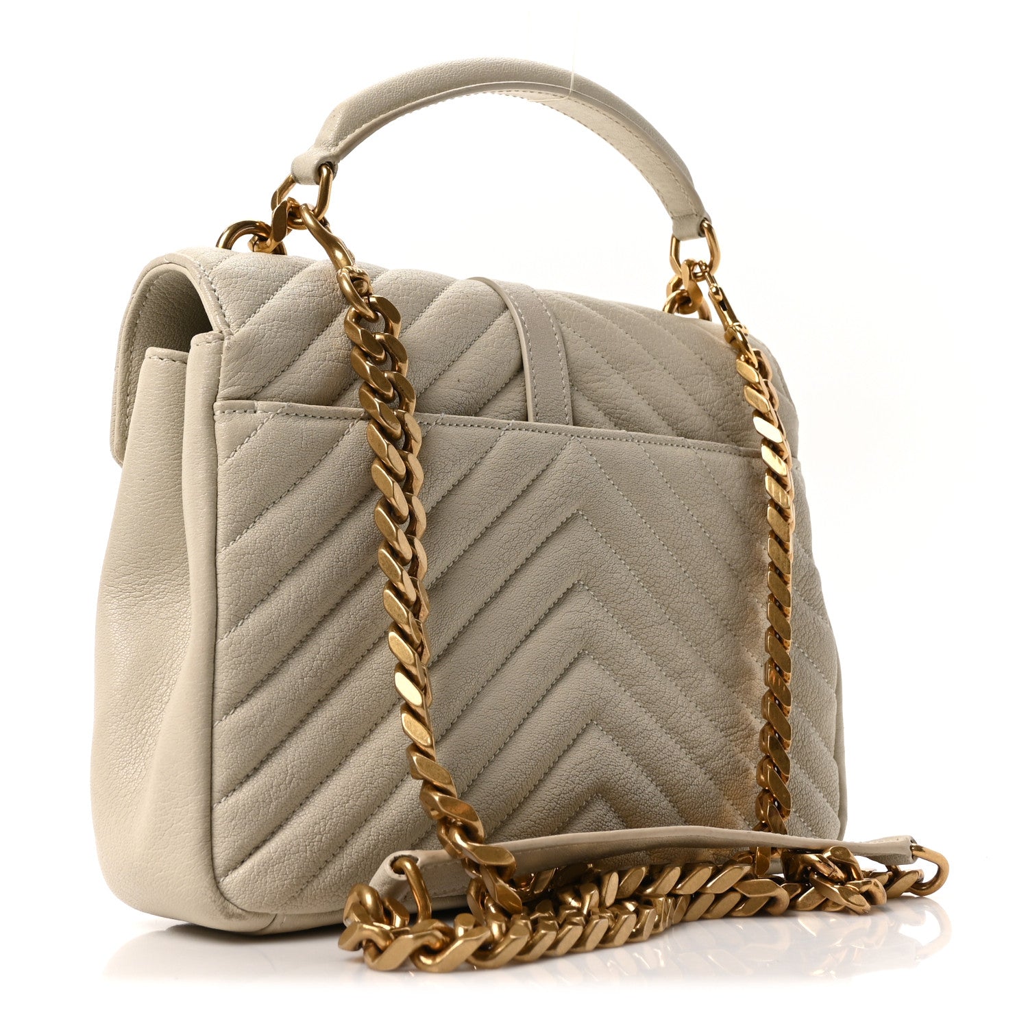 Saint Laurent Sheepskin Matelasse Chevron Monogram Medium College Bag Crema Soft 3 of 10