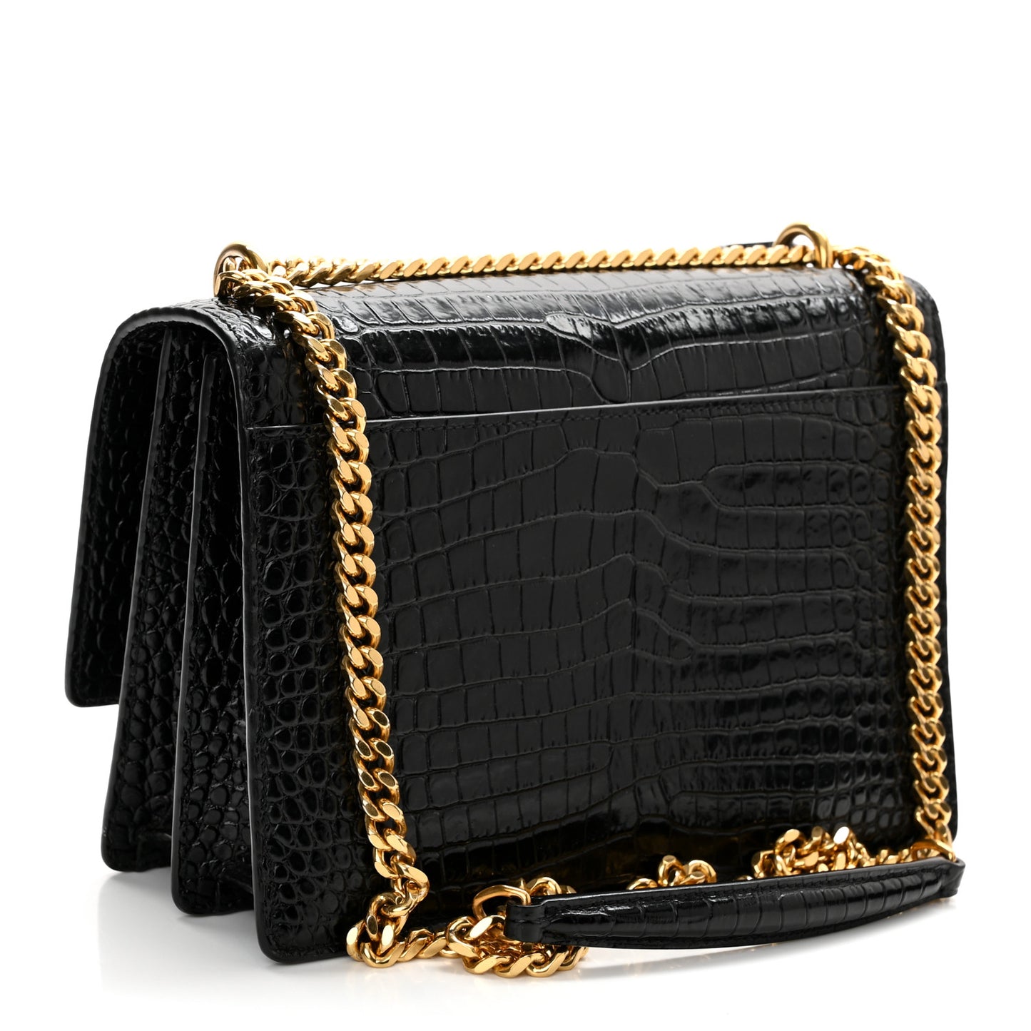 Calfskin Crocodile Embossed Medium Monogram Sunset Black