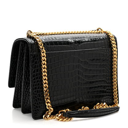 Saint Laurent Calfskin Crocodile Embossed Medium Monogram Sunset Black 3 of 11