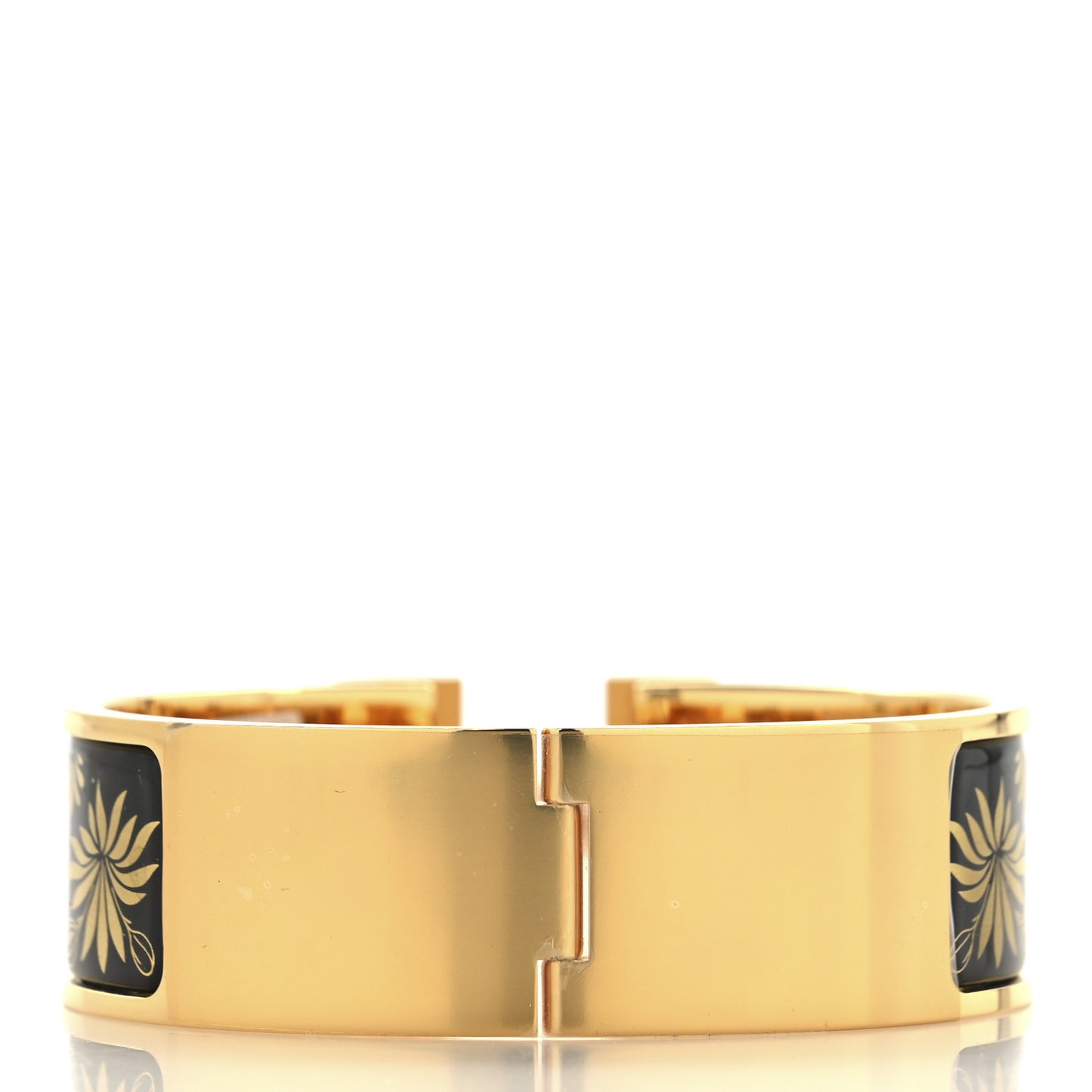 Enamel Printed Wide Les Leopards Clic Clac H Bracelet GM Black Gold