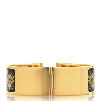 Hermes Enamel Printed Wide Les Leopards Clic Clac H Bracelet GM Black Gold 3 of 4