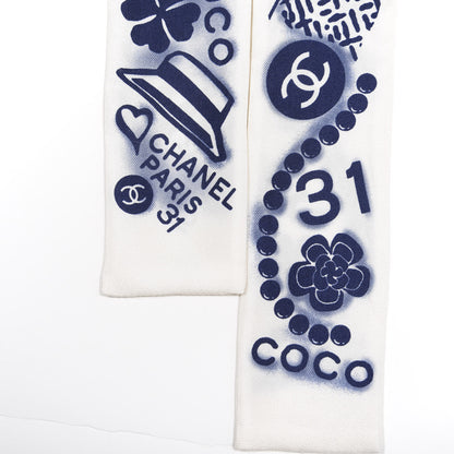 Chanel Silk CC Slim Bandeau Scarf White Blue 2 of 4