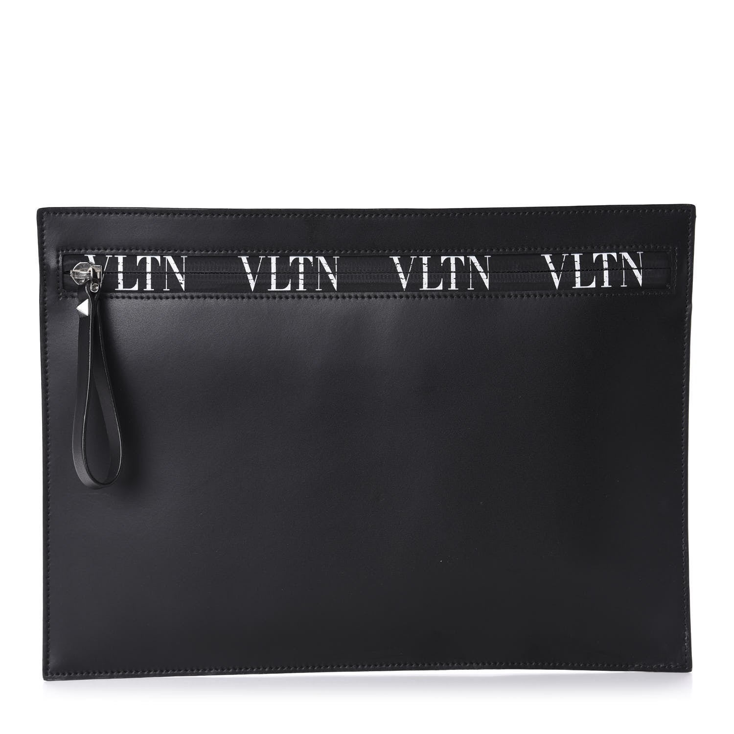 Valentino Garavani Calfskin Large VLTN Rockstud Flat Zip Pouch Black 1 of 6
