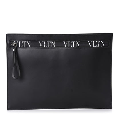 Valentino Garavani Calfskin Large VLTN Rockstud Flat Zip Pouch Black 1 of 6