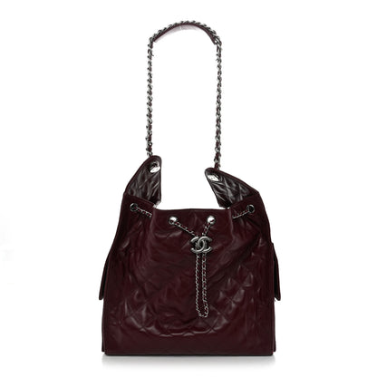 Chanel Shiny Crumpled Calfskin Quilted Medium Chanel 25 Handbag Dark Burgundy 1 of 12