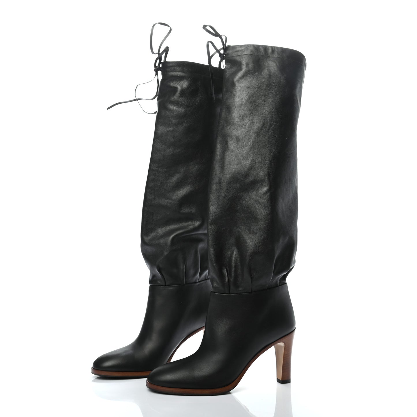 Deauville Calfskin Cinched Knee High Boots 37.5 Black