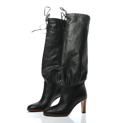 Gucci Deauville Calfskin Cinched Knee High Boots 37.5 Black 3 of 6