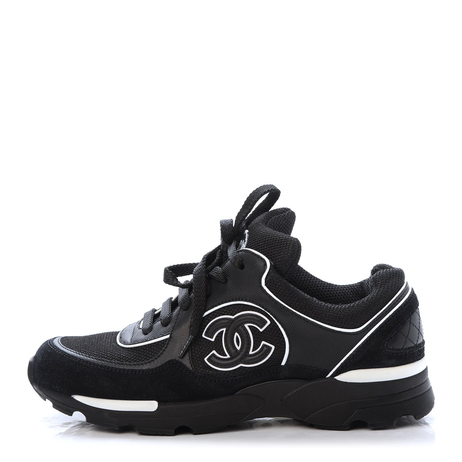 Chanel Toile Suede Calfskin CC Sneakers 36 Black White 1 of 9