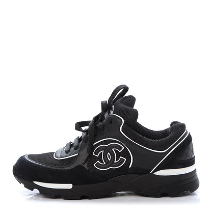 Chanel Toile Suede Calfskin CC Sneakers 36 Black White 1 of 9