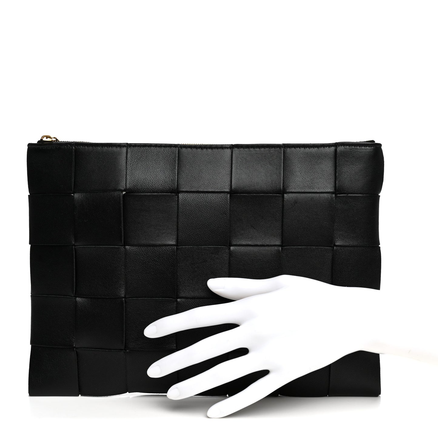 Nappa Maxi Intrecciato Medium Cassette Flat Zip Pouch Black