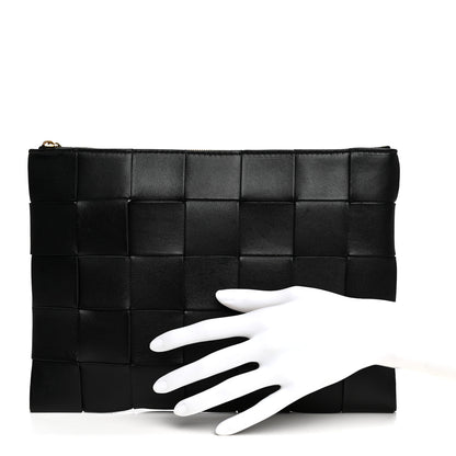 Bottega Veneta Nappa Maxi Intrecciato Medium Cassette Flat Zip Pouch Black 2 of 6