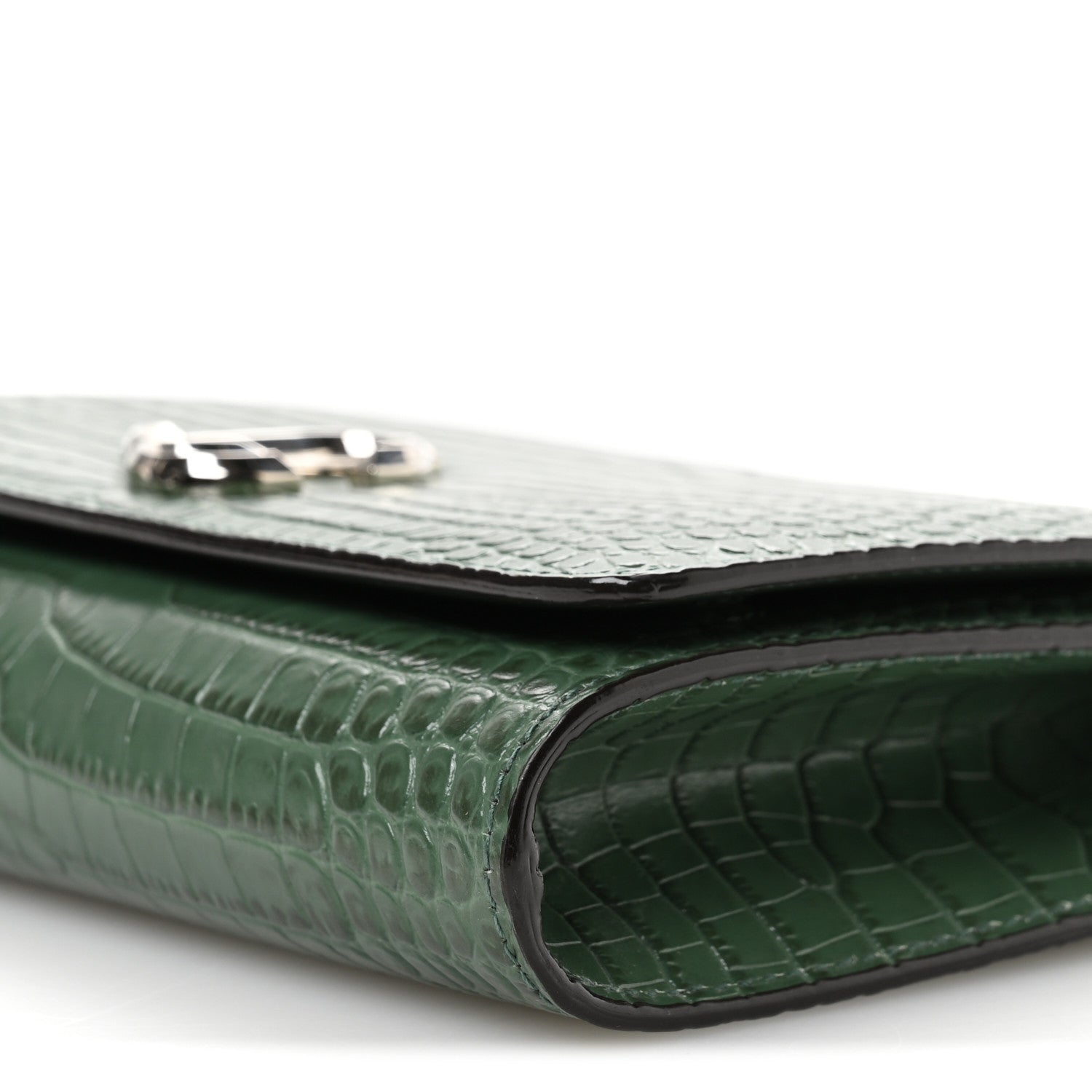Jimmy Choo Calfskin Crocodile Embossed Varenne Chain Clutch Dark