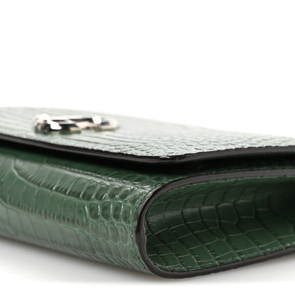 Jimmy Choo Calfskin Crocodile Embossed Varenne Chain Clutch Dark Green 9 of 9
