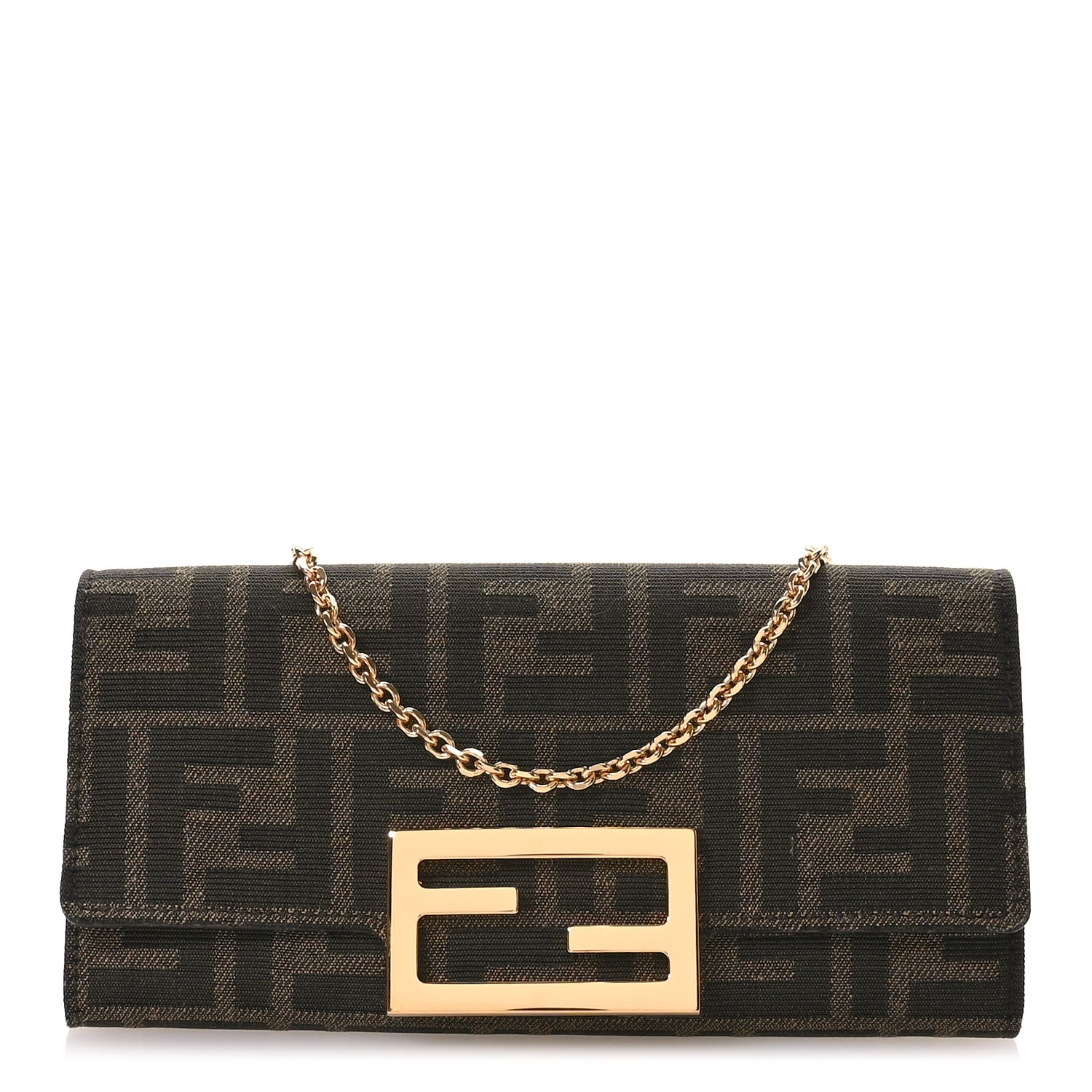 Fendi Fabric Jacquard FF 1974 Continental Wallet On Chain Tobacco Moro 1 of 10