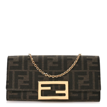Fendi Fabric Jacquard FF 1974 Continental Wallet On Chain Tobacco Moro 1 of 10