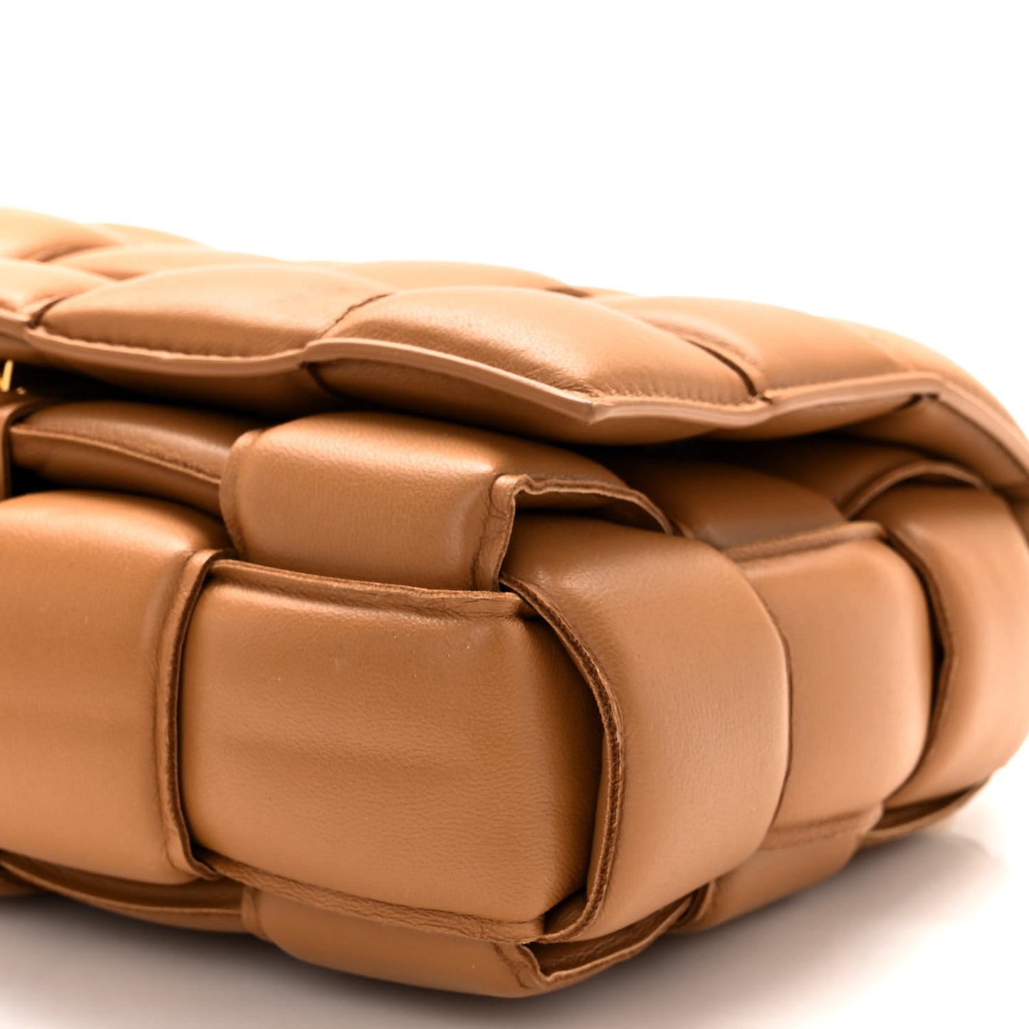 Lambskin Maxi Intreccio Padded Chain Cassette Crossbody Bag Caramel