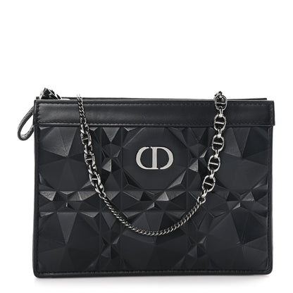 Christian Dior Calfskin Macrocannage Diamond Caro Zipped Pouch With Chain Black 1 of 12