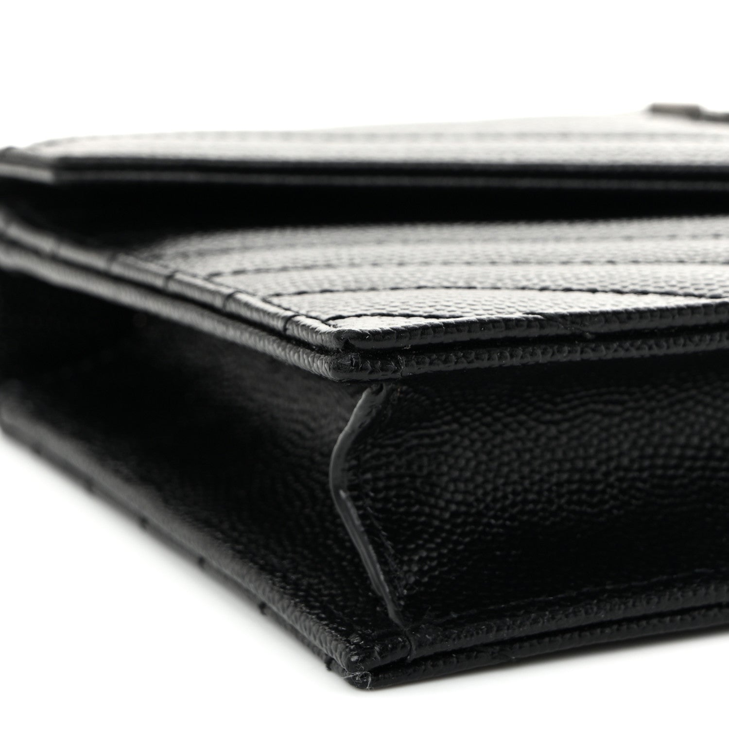 Saint Laurent Grain De Poudre Matelasse Chevron Monogram Chain Wallet Black 9 of 10