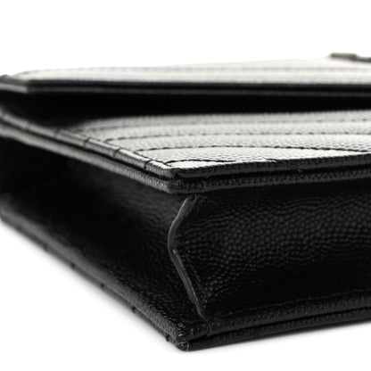Saint Laurent Grain De Poudre Matelasse Chevron Monogram Chain Wallet Black 9 of 10