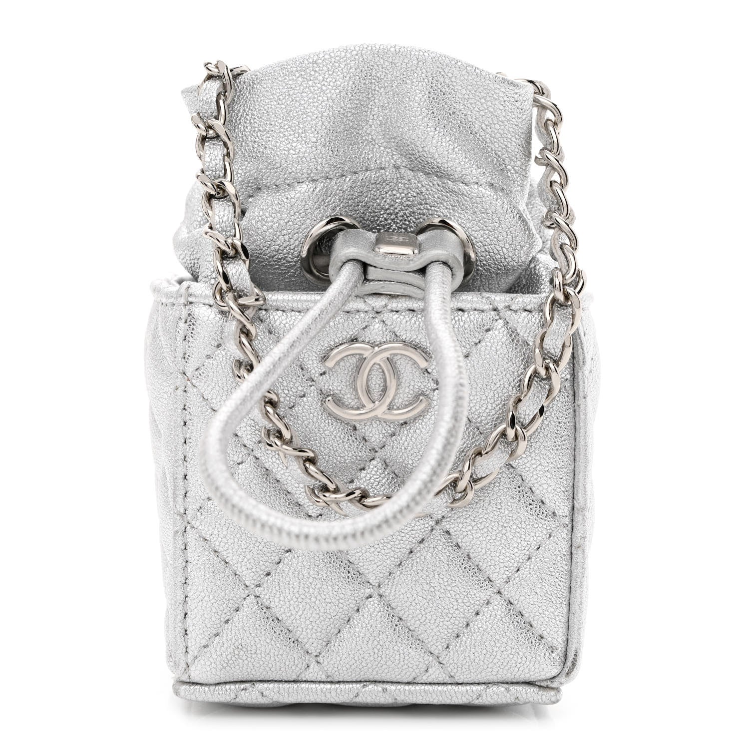 Chanel Metallic Caviar Quilted Mini Drawstring Bucket Bag Silver 1 of 10