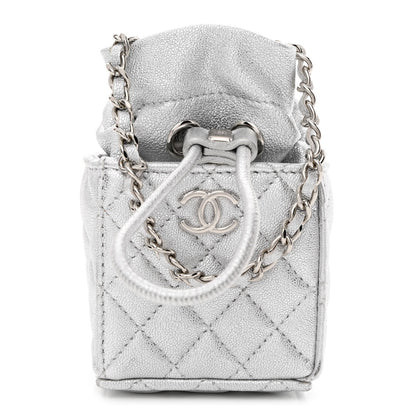 Chanel Metallic Caviar Quilted Mini Drawstring Bucket Bag Silver 1 of 10