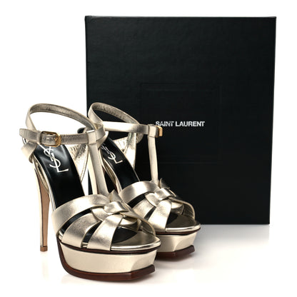 Saint Laurent Metallic Calfskin Tribute 105 Platform Sandals 36 Platino 10 of 10