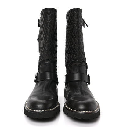 Chanel Calfskin Quilted Biker Boots 37.5 Brown 2 of 7
