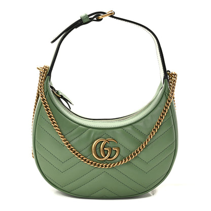 Gucci Calfskin Matelasse Chevron Mini GG Marmont Half Moon Hobo Salamander Green 1 of 9
