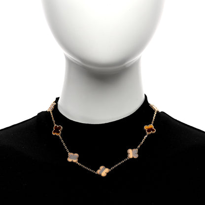 Van Cleef & Arpels 18K Yellow Gold Tiger Eye 10 Motifs Vintage Alhambra Necklace 2 of 4
