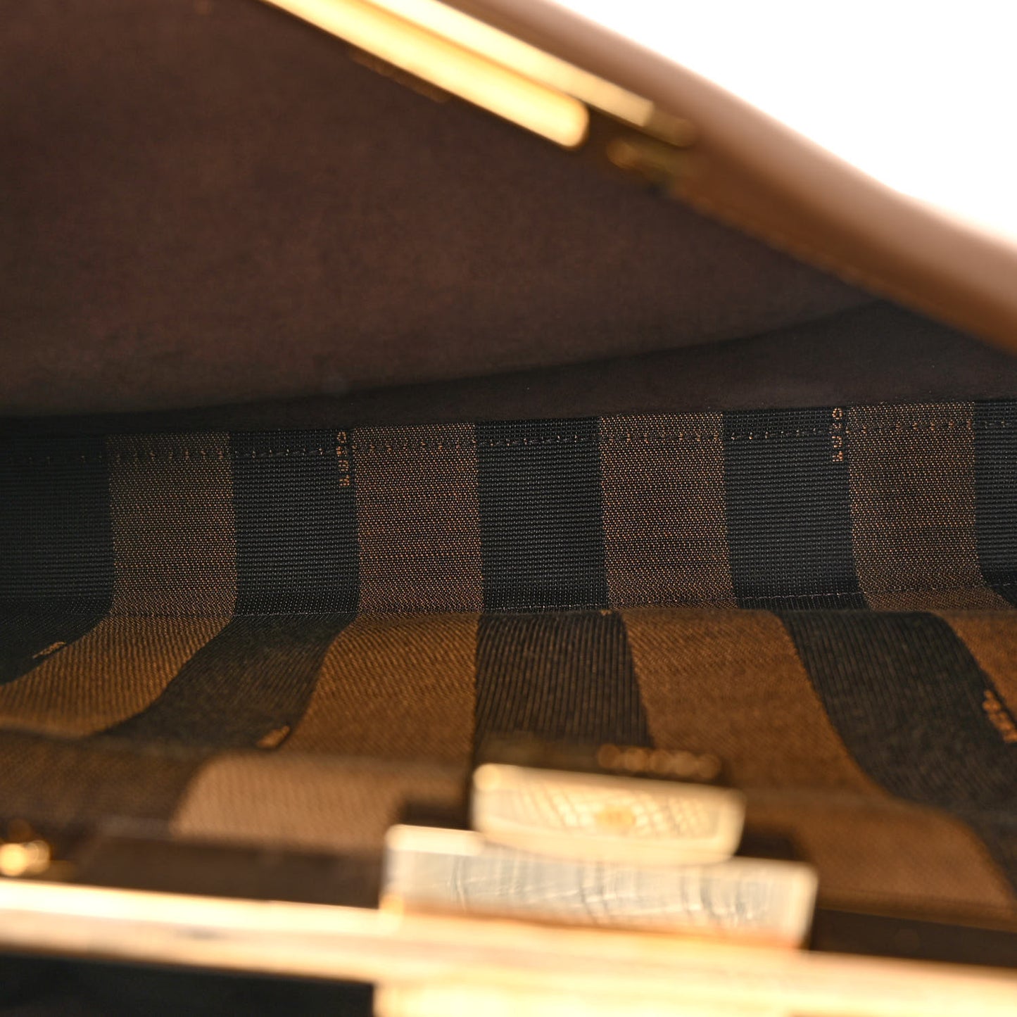 Vitello Seta Fabric Jacquard Pequin Medium Peekaboo Iconic Satchel Foresta Tobacco