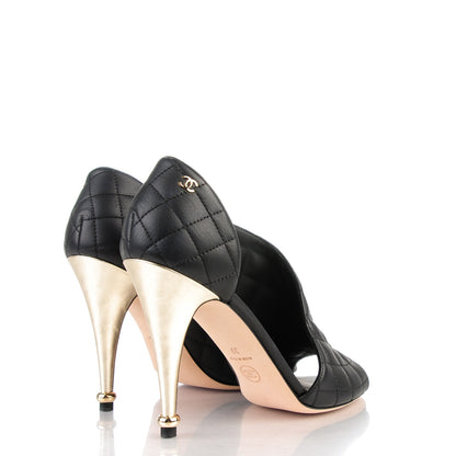 Chanel Calfskin Quilted Peep Toe Pumps 39 Black 4 of 9
