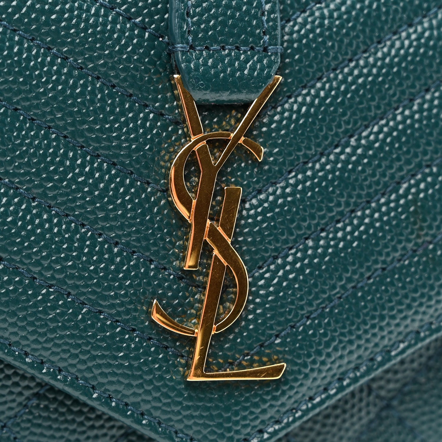 Saint Laurent Grain De Poudre Mixed Matelasse Triquilt Monogram Compact Tri Fold Wallet Sea Turquois 7 of 8